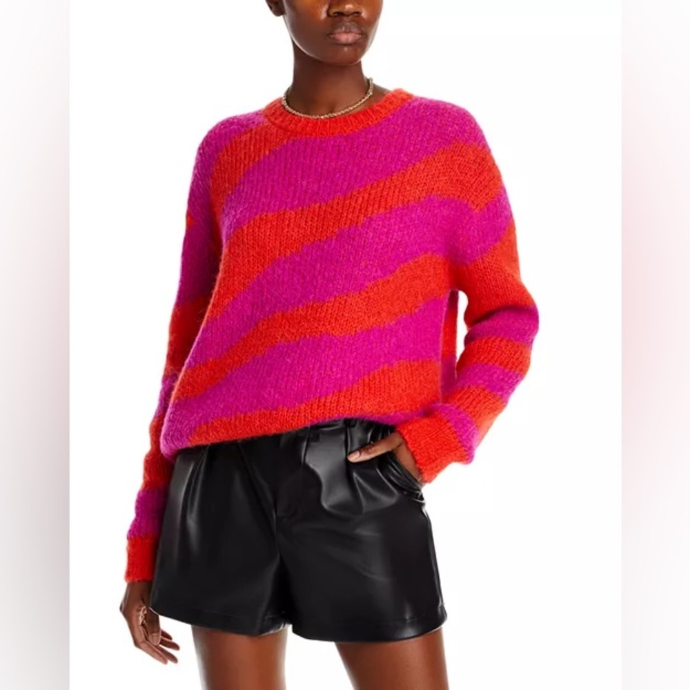MOTHER The Biggie Orange & Pink Zebra Print Sweater
